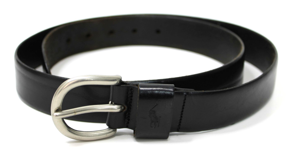 VTG Polo Ralph Lauren Men's Black Leather Belt Silver Buckle Size 38 95 Italy